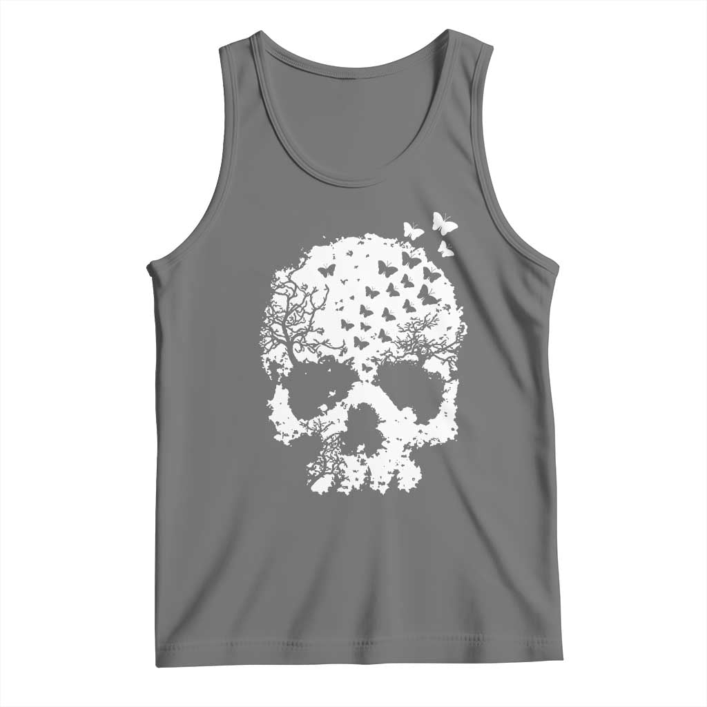 Dark Gothic Graphic Skull Floral Butterfly Tank Top TS12 Black Heather Print Your Wear