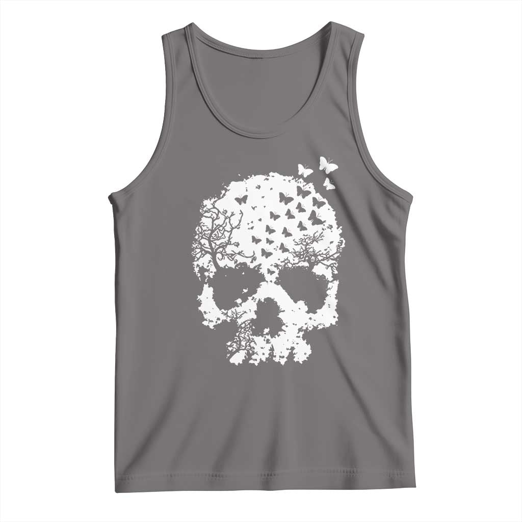 Dark Gothic Graphic Skull Floral Butterfly Tank Top TS12 Deep Heather Print Your Wear