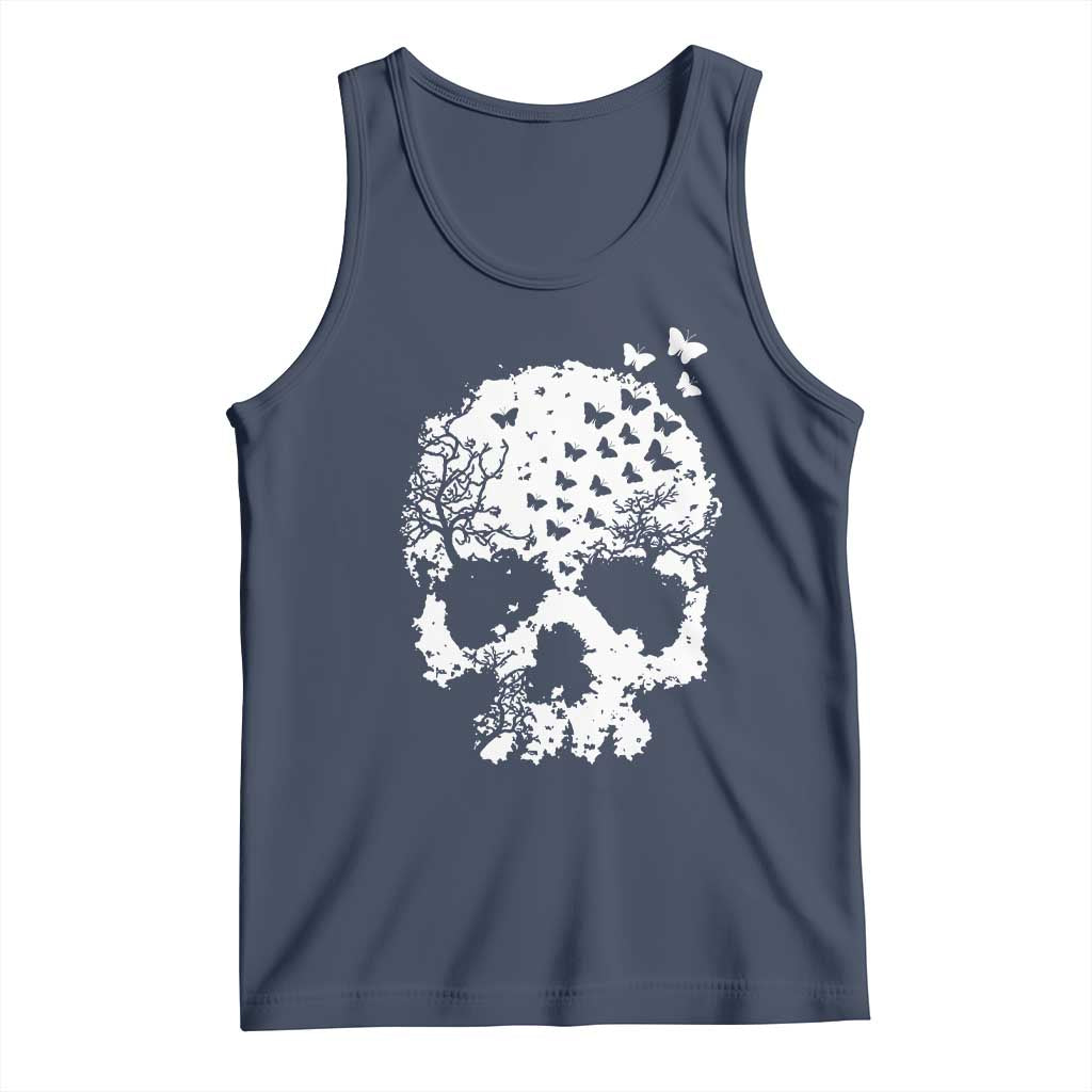 Dark Gothic Graphic Skull Floral Butterfly Tank Top TS12 Navy Print Your Wear