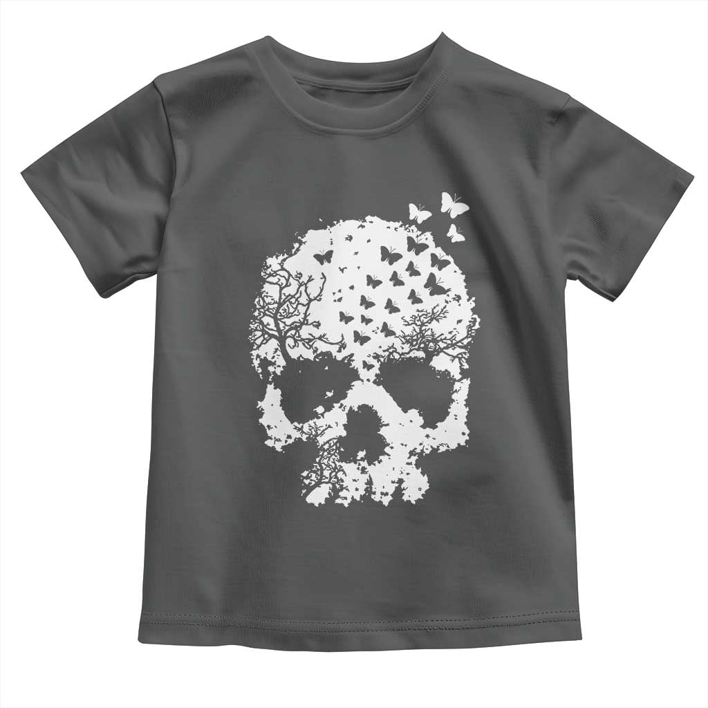 Dark Gothic Graphic Skull Floral Butterfly Toddler T Shirt TS12 Dark Heather Print Your Wear