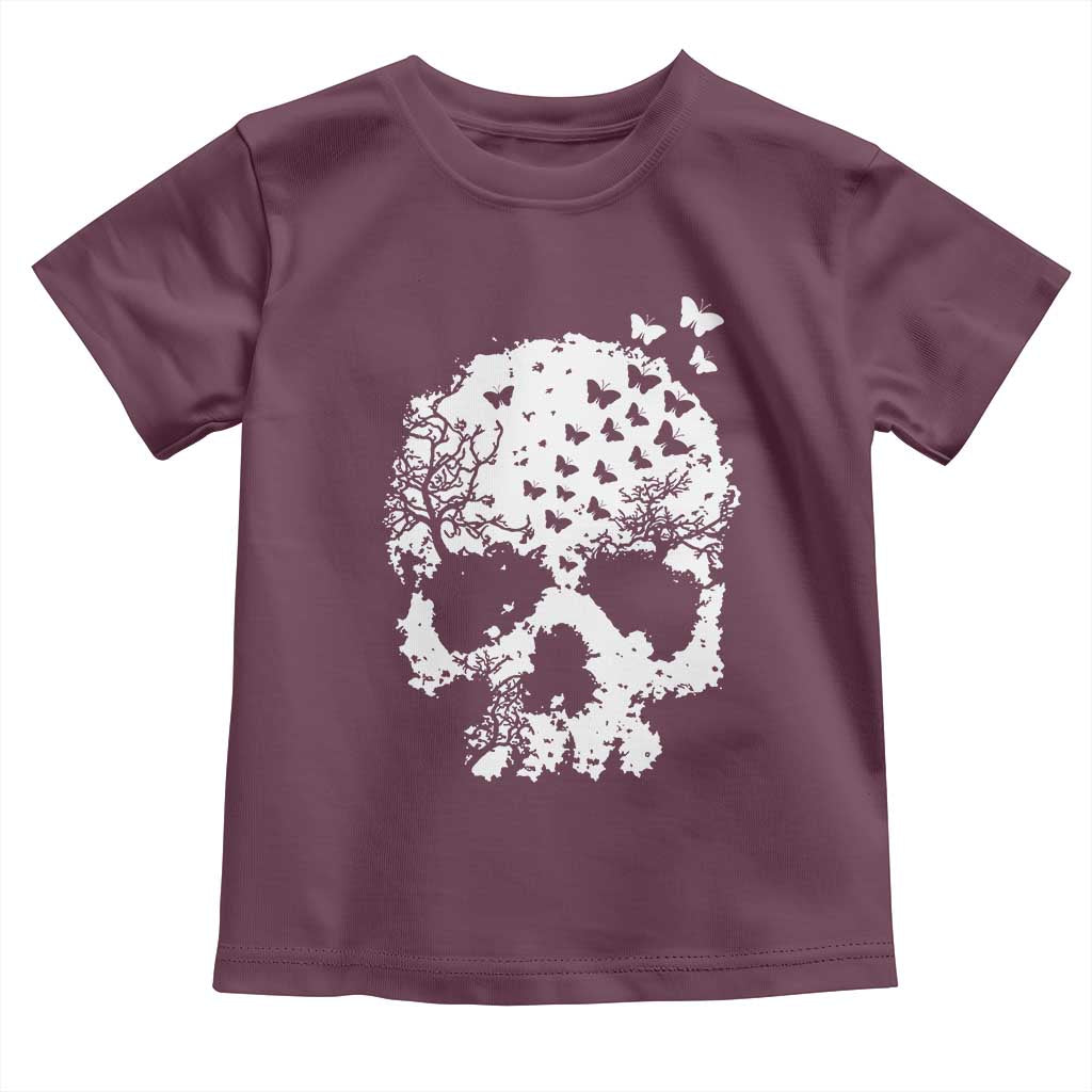 Dark Gothic Graphic Skull Floral Butterfly Toddler T Shirt TS12 Maroon Print Your Wear