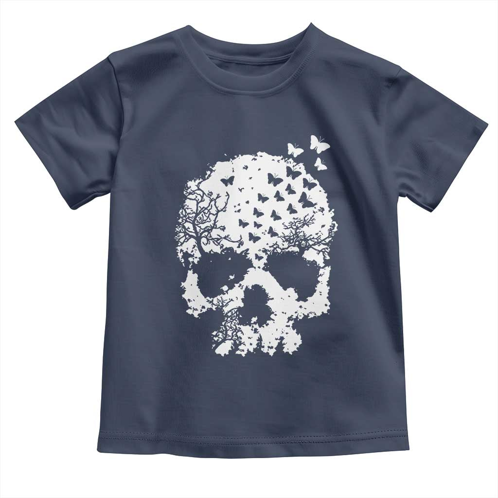 Dark Gothic Graphic Skull Floral Butterfly Toddler T Shirt TS12 Navy Print Your Wear