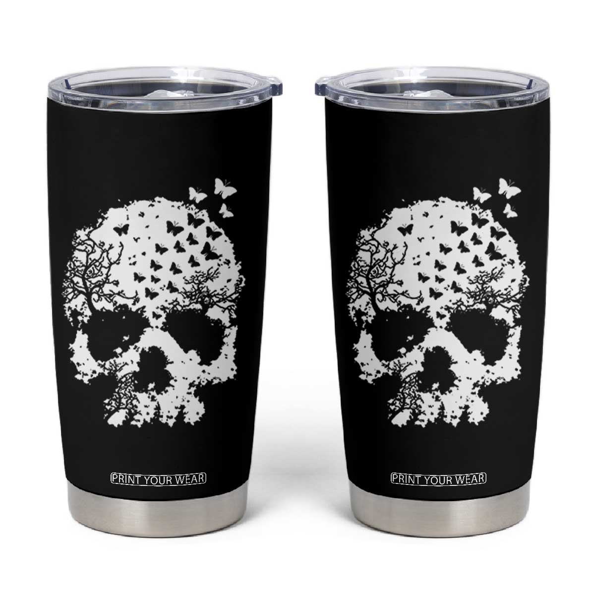 Dark Gothic Graphic Skull Floral Butterfly Tumbler Cup TS12 Black Print Your Wear