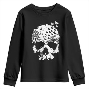 Dark Gothic Graphic Skull Floral Butterfly Youth Sweatshirt TS12 Black Print Your Wear
