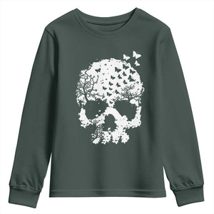 Dark Gothic Graphic Skull Floral Butterfly Youth Sweatshirt TS12 Dark Forest Green Print Your Wear