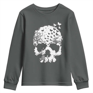 Dark Gothic Graphic Skull Floral Butterfly Youth Sweatshirt TS12 Dark Heather Print Your Wear