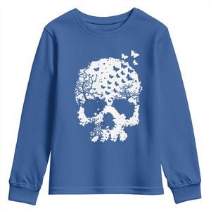 Dark Gothic Graphic Skull Floral Butterfly Youth Sweatshirt TS12 Royal Blue Print Your Wear
