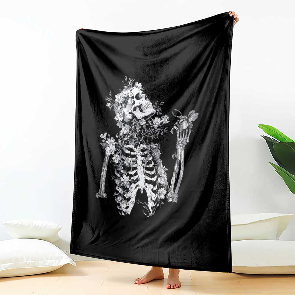 Gothic Grunge Floral Skeleton Throw Blanket Dark Alternative Aesthetic For Women TS12 Print Your Wear