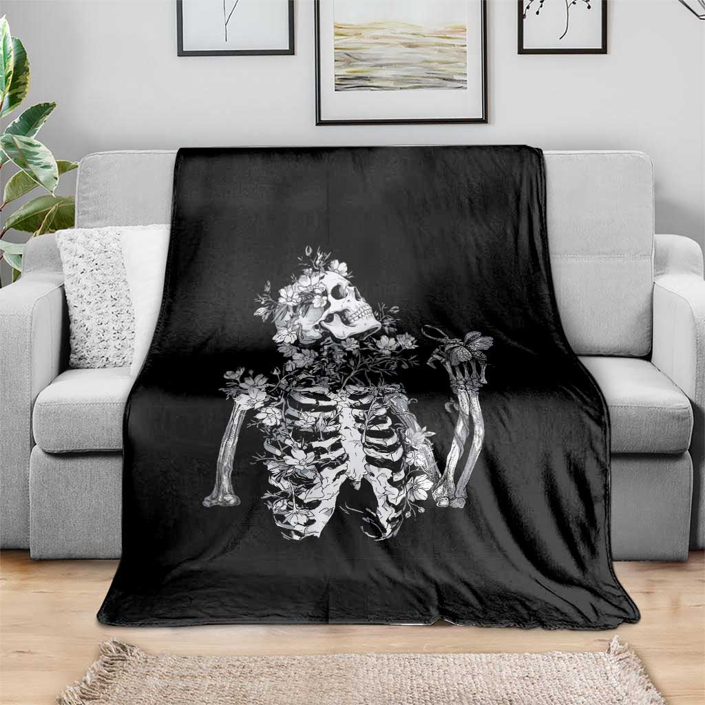 Gothic Grunge Floral Skeleton Throw Blanket Dark Alternative Aesthetic For Women TS12 Print Your Wear