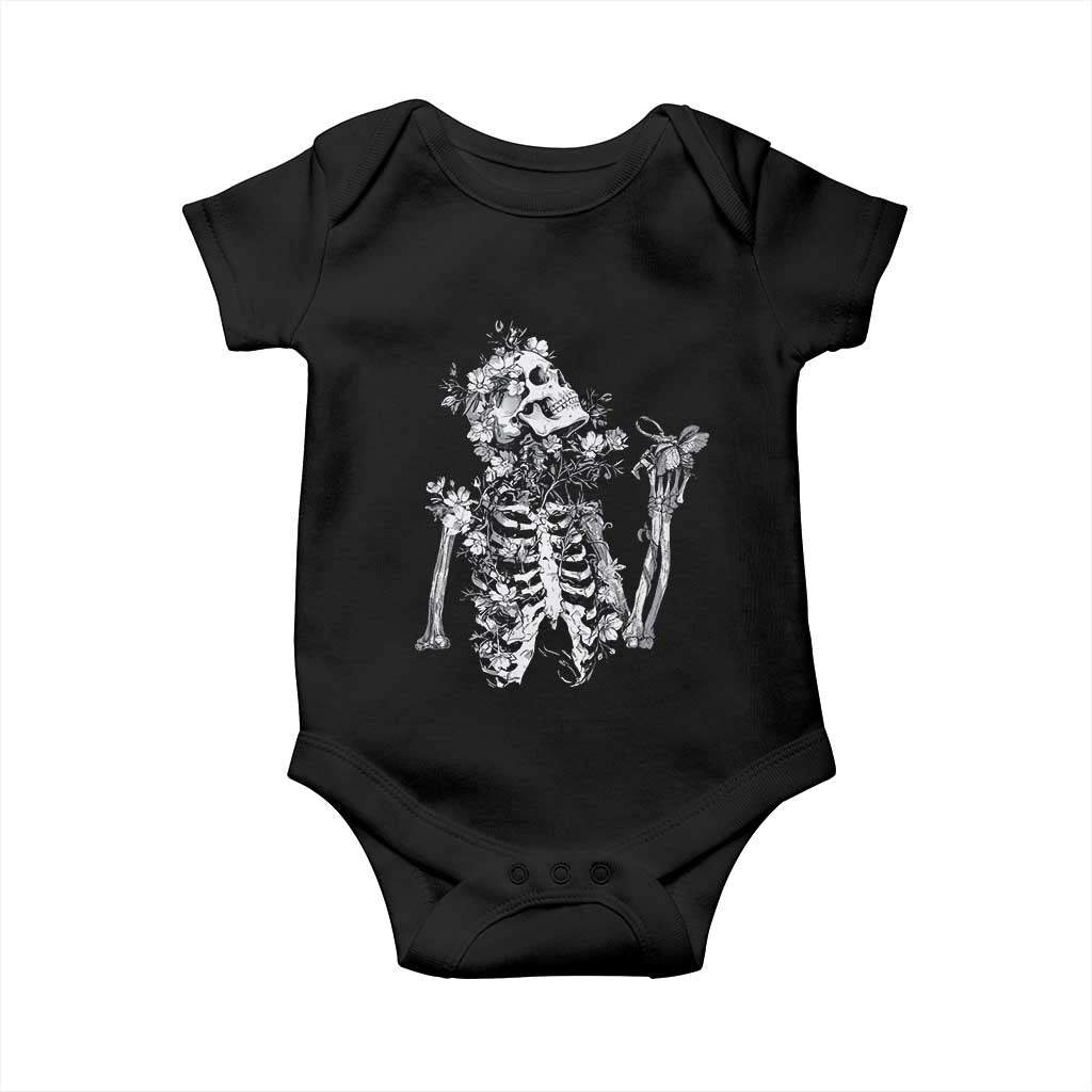 Gothic Grunge Floral Skeleton Baby Onesie Dark Alternative Aesthetic For Women TS12 Black Print Your Wear