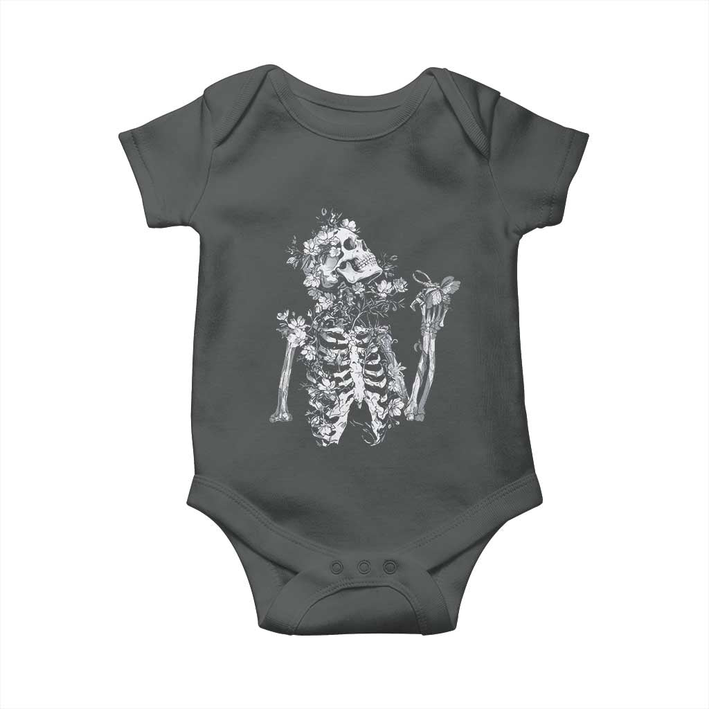 Gothic Grunge Floral Skeleton Baby Onesie Dark Alternative Aesthetic For Women TS12 Dark Heather Print Your Wear