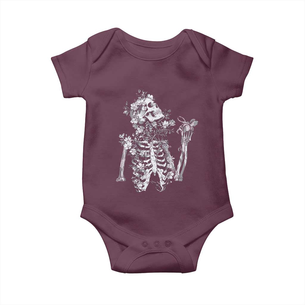 Gothic Grunge Floral Skeleton Baby Onesie Dark Alternative Aesthetic For Women TS12 Maroon Print Your Wear