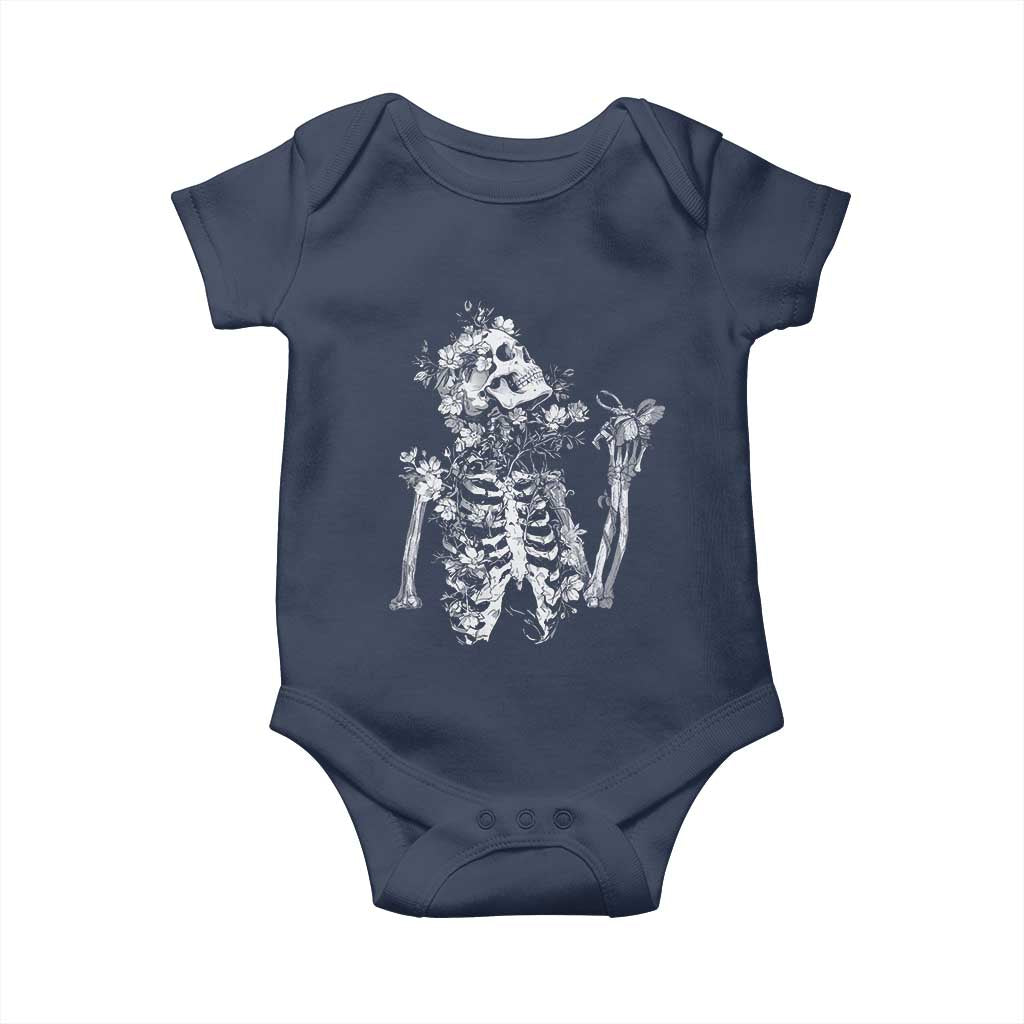 Gothic Grunge Floral Skeleton Baby Onesie Dark Alternative Aesthetic For Women TS12 Navy Print Your Wear