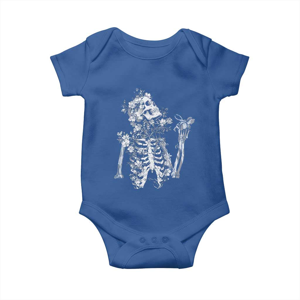 Gothic Grunge Floral Skeleton Baby Onesie Dark Alternative Aesthetic For Women TS12 Royal Blue Print Your Wear