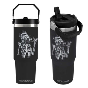 Gothic Grunge Floral Skeleton Flip Straw Tumbler Dark Alternative Aesthetic For Women TS12 One Size: 30 oz Black Print Your Wear