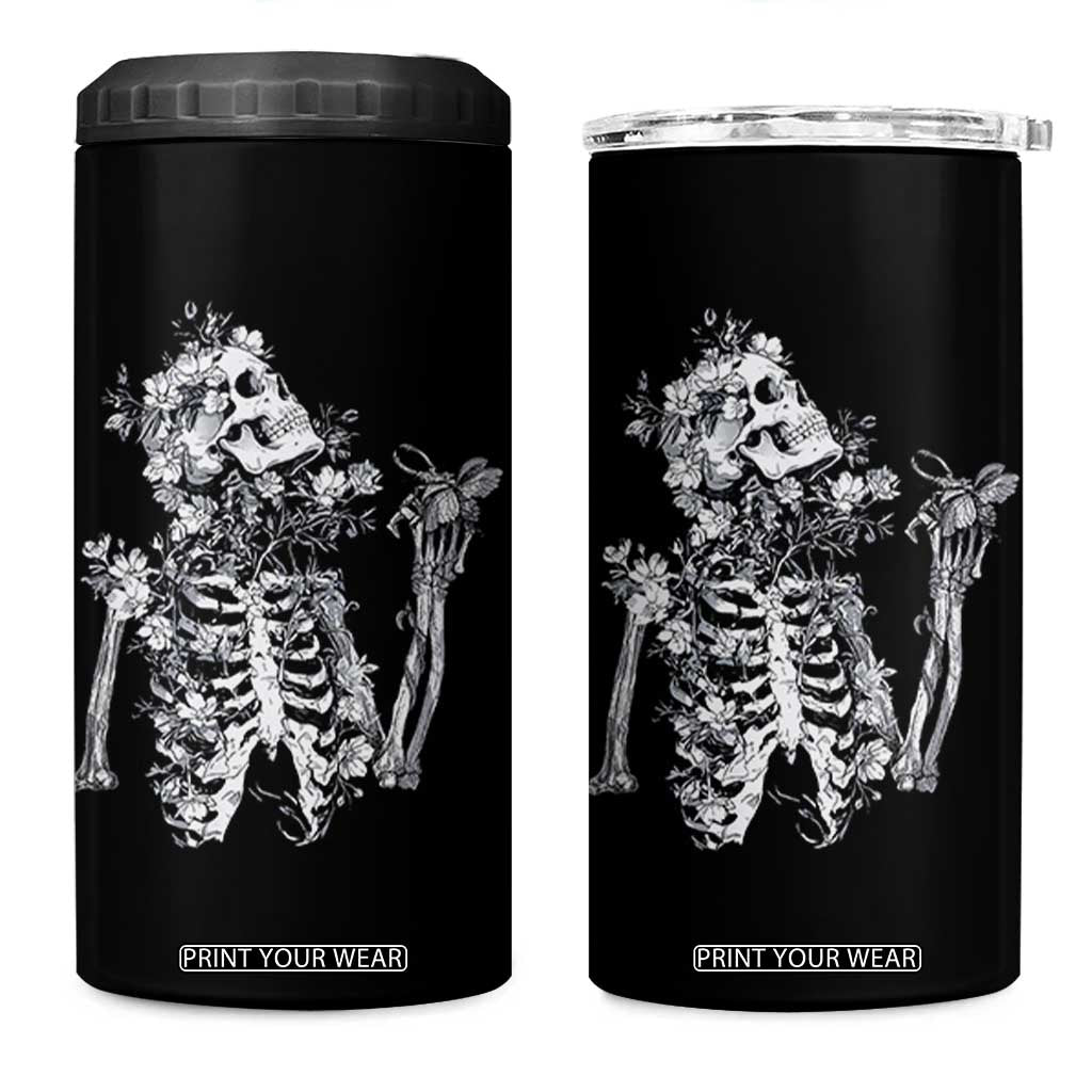 Gothic Grunge Floral Skeleton 4 in 1 Can Cooler Tumbler Dark Alternative Aesthetic For Women TS12 One Size: 16 oz Black Print Your Wear