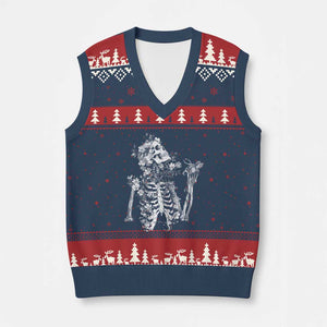 Gothic Grunge Floral Skeleton V-Neck Knit Sweater Vest Dark Alternative Aesthetic For Women TS12 Navy Red Print Your Wear
