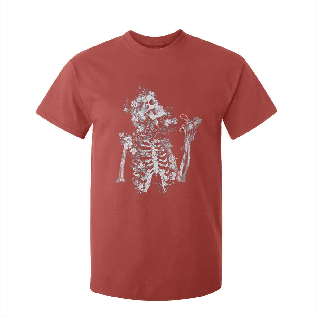 Gothic Grunge Floral Skeleton T Shirt For Kid Dark Alternative Aesthetic For Women TS12 Red Print Your Wear