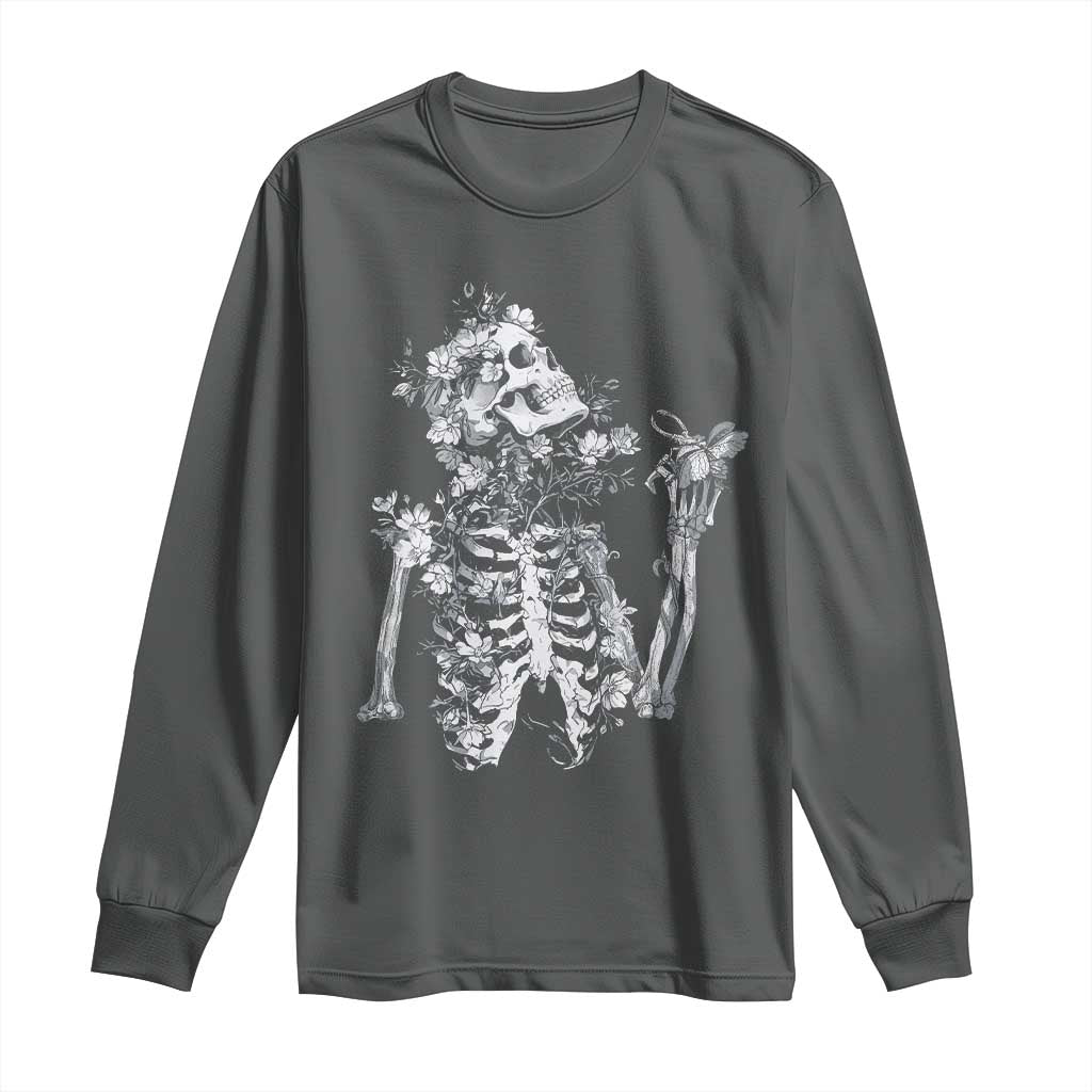 Gothic Grunge Floral Skeleton Long Sleeve Shirt Dark Alternative Aesthetic For Women TS12 Dark Heather Print Your Wear
