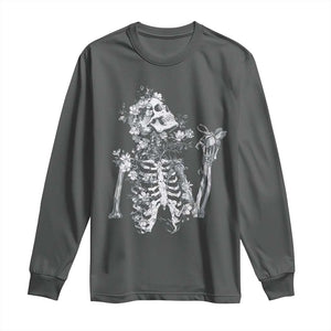 Gothic Grunge Floral Skeleton Long Sleeve Shirt Dark Alternative Aesthetic For Women TS12 Dark Heather Print Your Wear