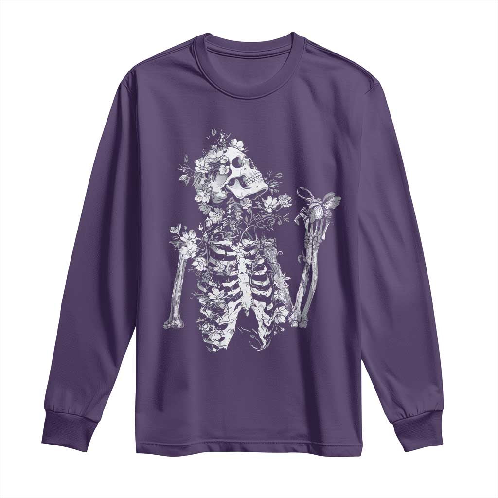 Gothic Grunge Floral Skeleton Long Sleeve Shirt Dark Alternative Aesthetic For Women TS12 Purple Print Your Wear