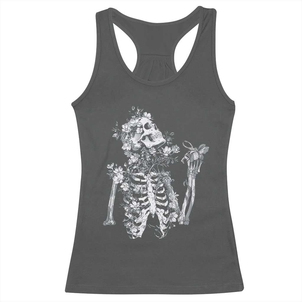 Gothic Grunge Floral Skeleton Racerback Tank Top Dark Alternative Aesthetic For Women TS12 Dark Heather Print Your Wear