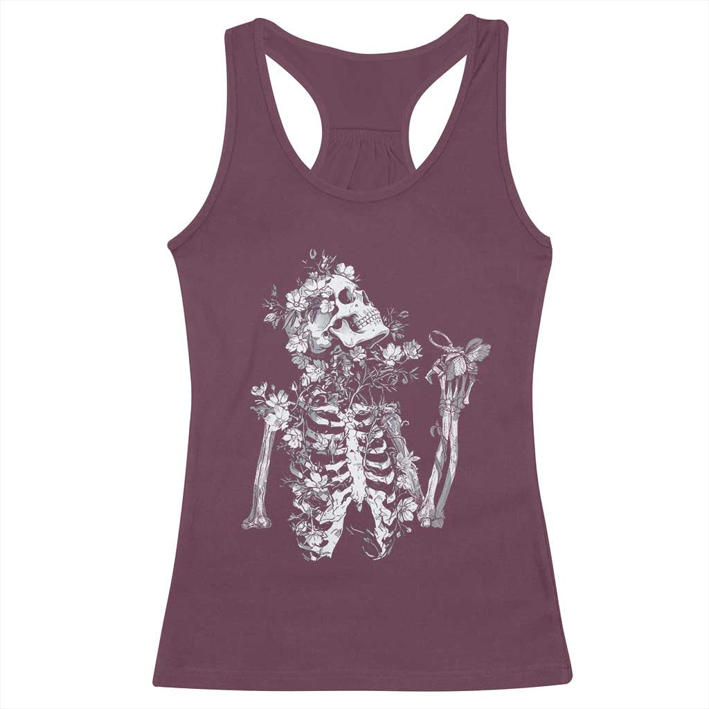 Gothic Grunge Floral Skeleton Racerback Tank Top Dark Alternative Aesthetic For Women TS12 Maroon Print Your Wear