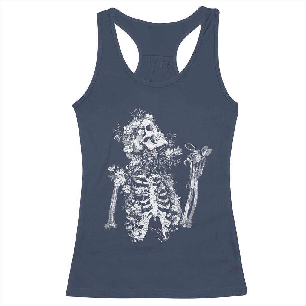 Gothic Grunge Floral Skeleton Racerback Tank Top Dark Alternative Aesthetic For Women TS12 Navy Print Your Wear