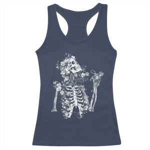 Gothic Grunge Floral Skeleton Racerback Tank Top Dark Alternative Aesthetic For Women TS12 Navy Print Your Wear