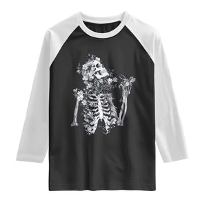 Gothic Grunge Floral Skeleton Raglan Shirt Dark Alternative Aesthetic For Women TS12 Black White Print Your Wear
