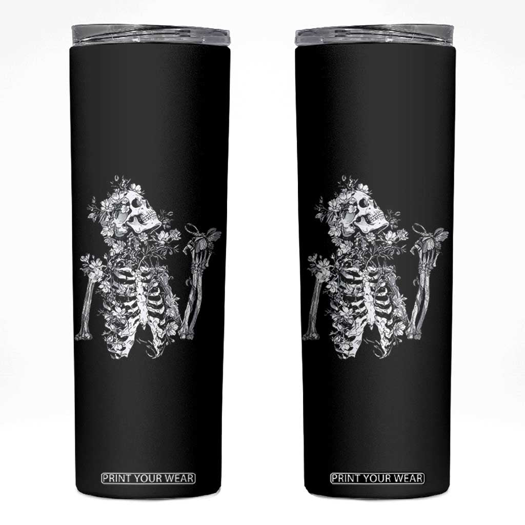 Gothic Grunge Floral Skeleton Skinny Tumbler Dark Alternative Aesthetic For Women TS12 Black Print Your Wear