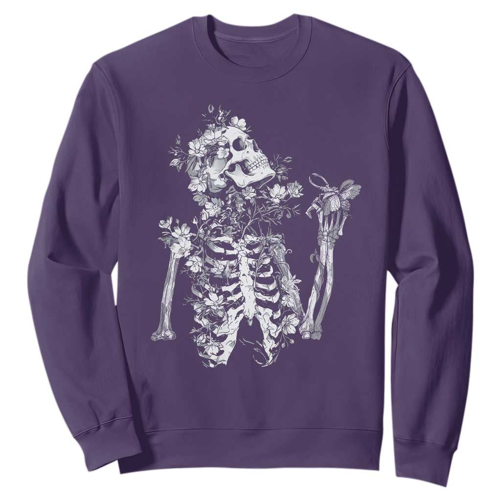 Gothic Grunge Floral Skeleton Sweatshirt Dark Alternative Aesthetic For Women TS12 Purple Print Your Wear