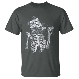 Gothic Grunge Floral Skeleton T Shirt Dark Alternative Aesthetic For Women TS12 Dark Heather Print Your Wear