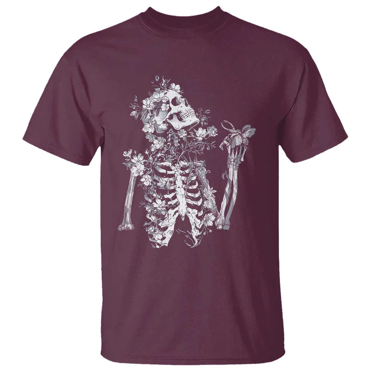 Gothic Grunge Floral Skeleton T Shirt Dark Alternative Aesthetic For Women TS12 Maroon Print Your Wear