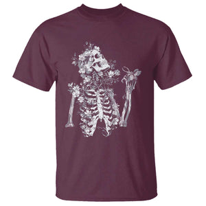 Gothic Grunge Floral Skeleton T Shirt Dark Alternative Aesthetic For Women TS12 Maroon Print Your Wear