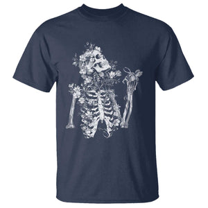 Gothic Grunge Floral Skeleton T Shirt Dark Alternative Aesthetic For Women TS12 Navy Print Your Wear