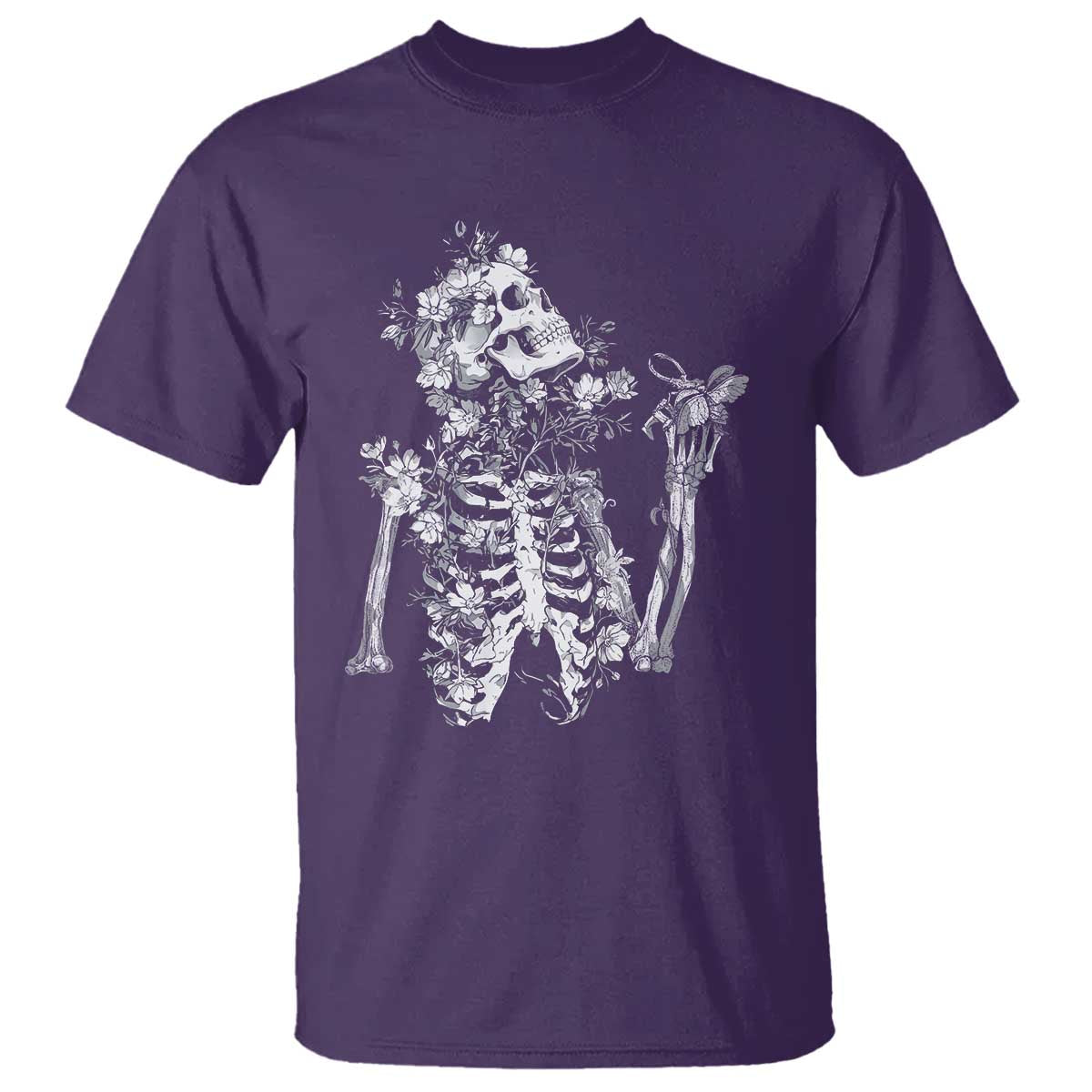 Gothic Grunge Floral Skeleton T Shirt Dark Alternative Aesthetic For Women TS12 Purple Print Your Wear