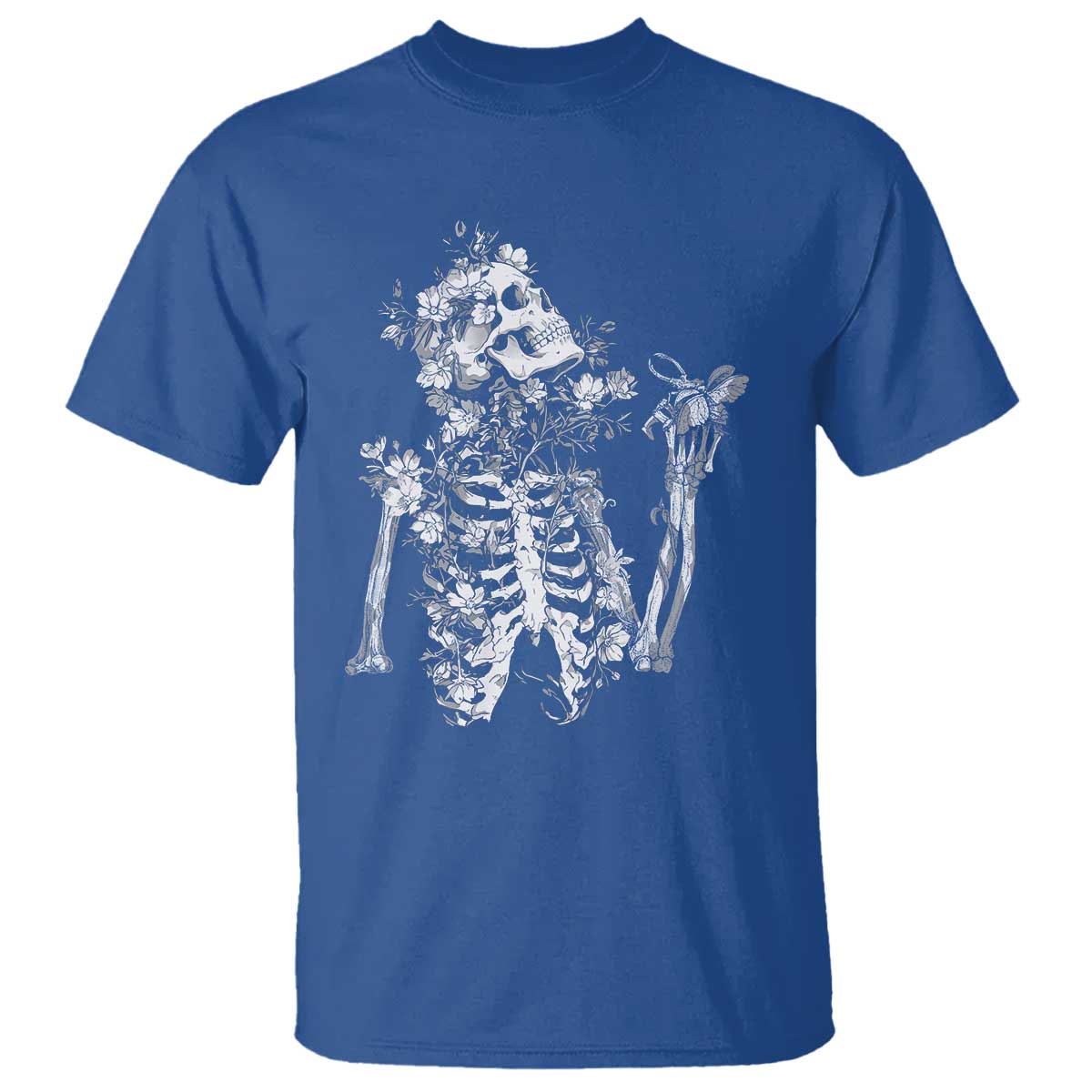 Gothic Grunge Floral Skeleton T Shirt Dark Alternative Aesthetic For Women TS12 Royal Blue Print Your Wear