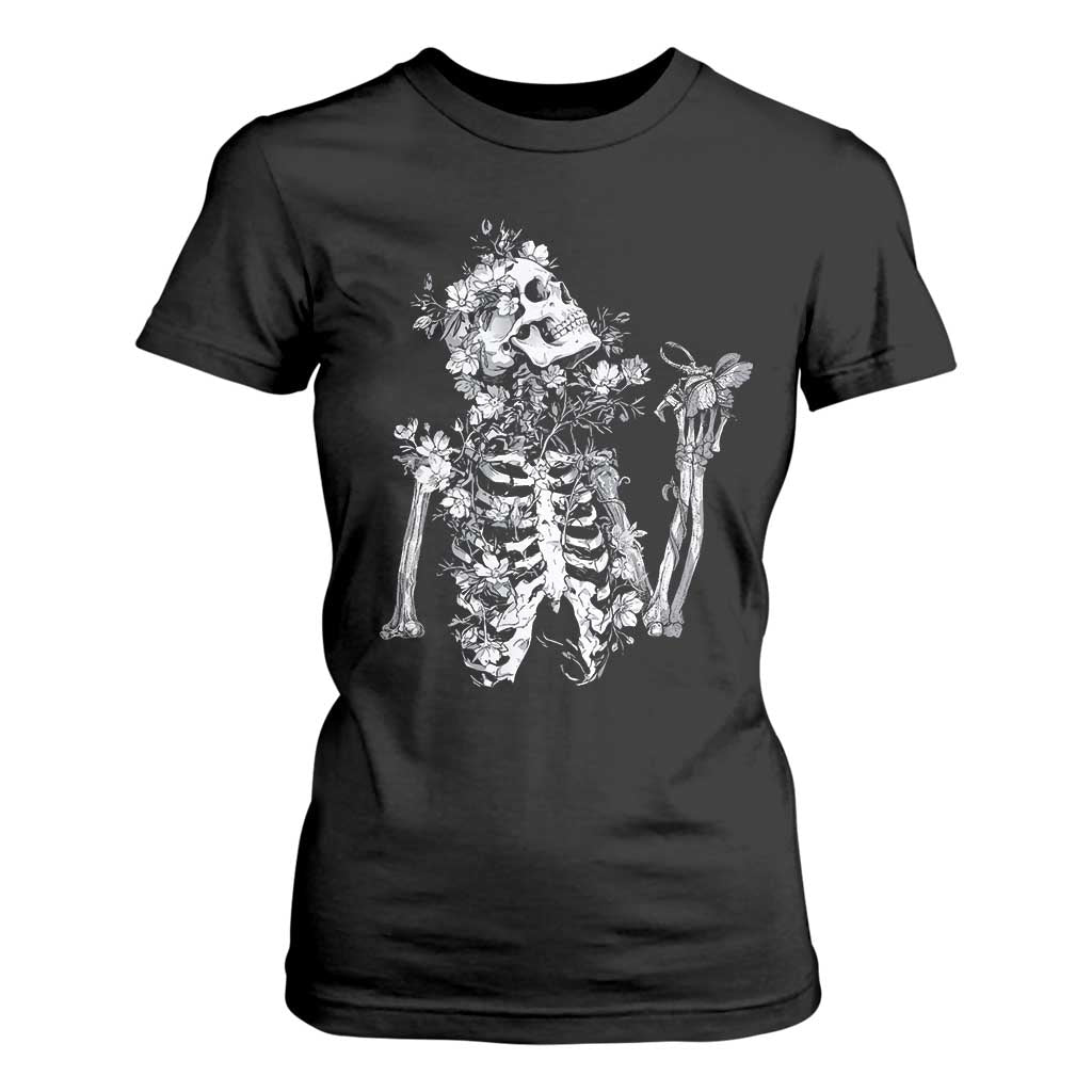 Gothic Grunge Floral Skeleton T Shirt For Women Dark Alternative Aesthetic For Women TS12 Black Print Your Wear
