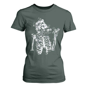 Gothic Grunge Floral Skeleton T Shirt For Women Dark Alternative Aesthetic For Women TS12 Dark Forest Green Print Your Wear