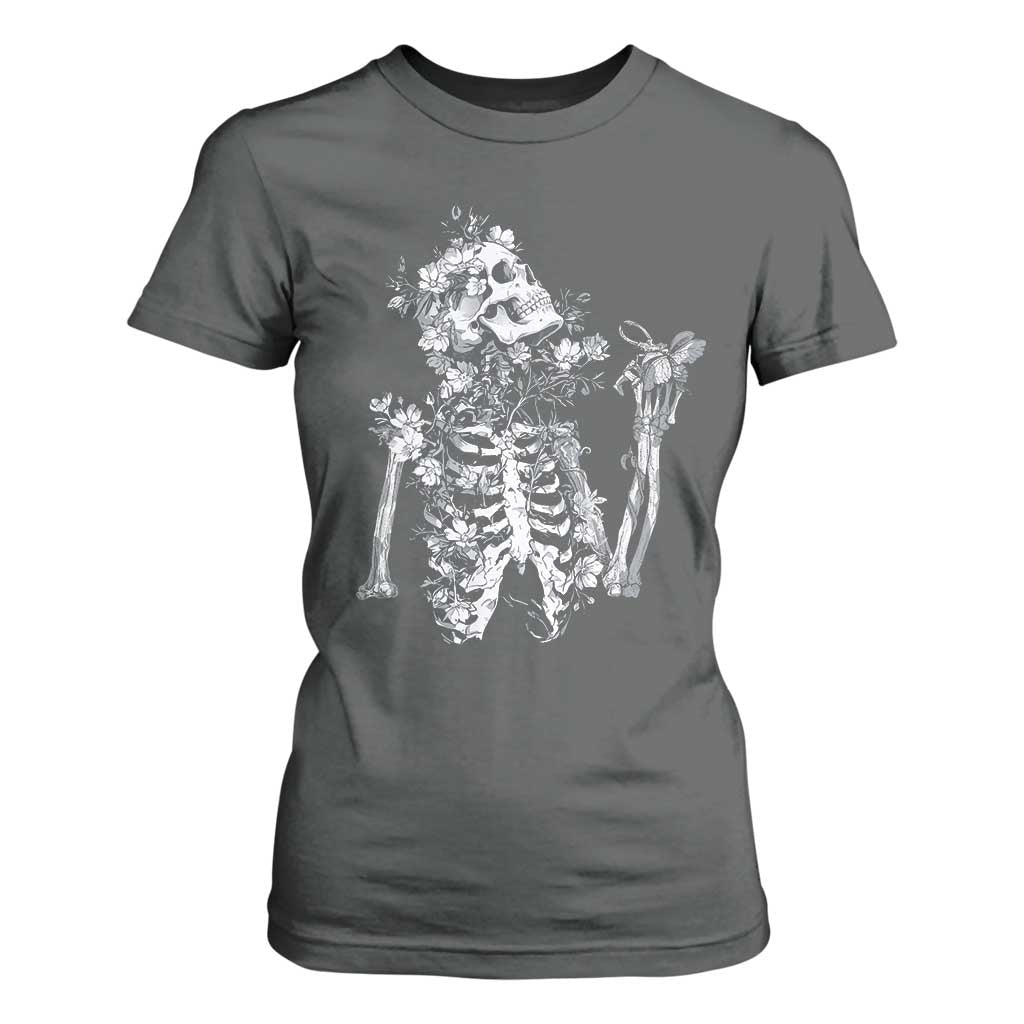 Gothic Grunge Floral Skeleton T Shirt For Women Dark Alternative Aesthetic For Women TS12 Dark Heather Print Your Wear