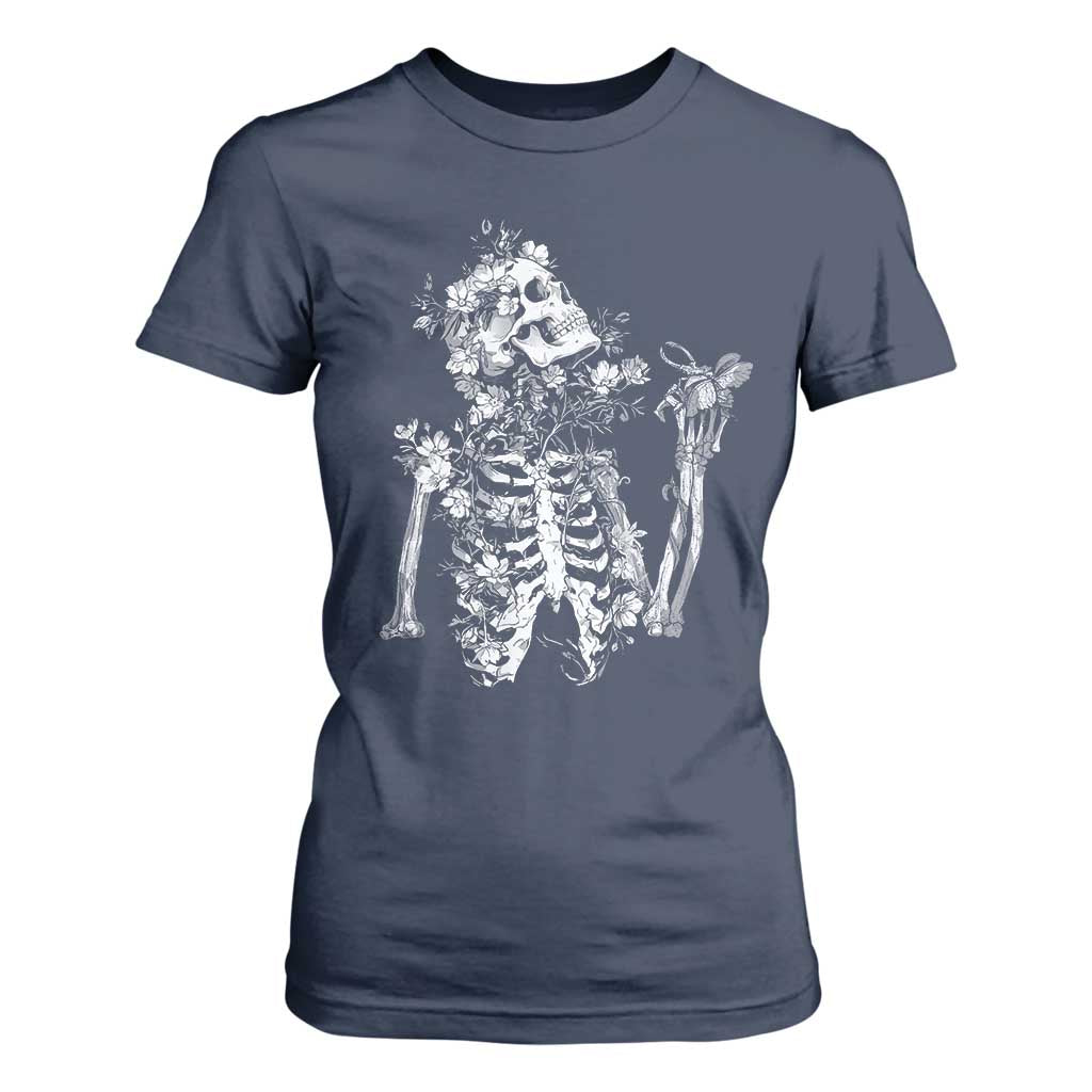 Gothic Grunge Floral Skeleton T Shirt For Women Dark Alternative Aesthetic For Women TS12 Navy Print Your Wear