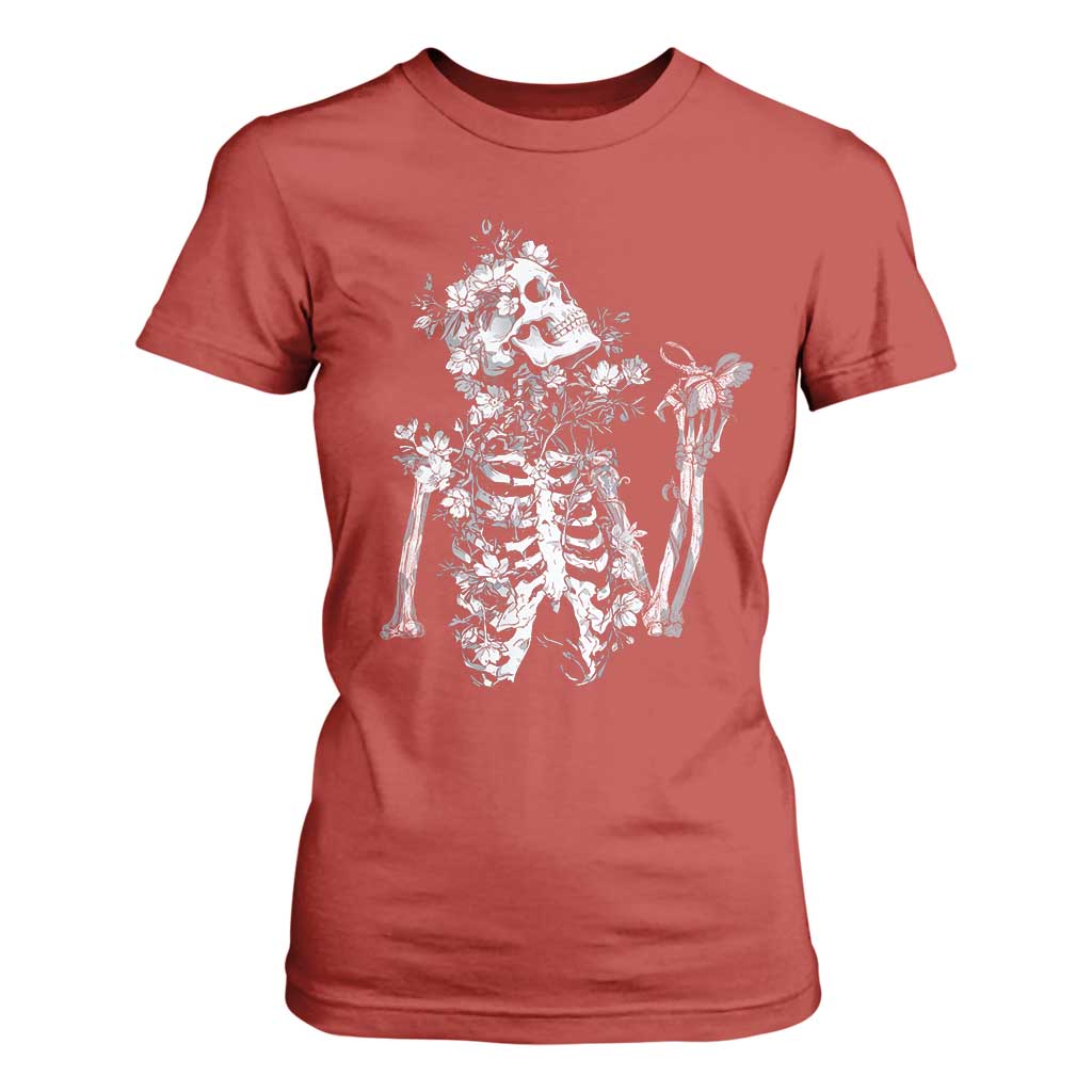 Gothic Grunge Floral Skeleton T Shirt For Women Dark Alternative Aesthetic For Women TS12 Red Print Your Wear