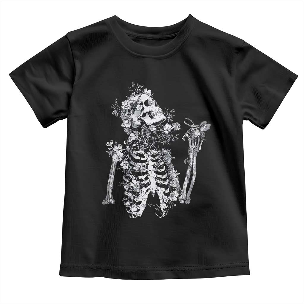 Gothic Grunge Floral Skeleton Toddler T Shirt Dark Alternative Aesthetic For Women TS12 Black Print Your Wear