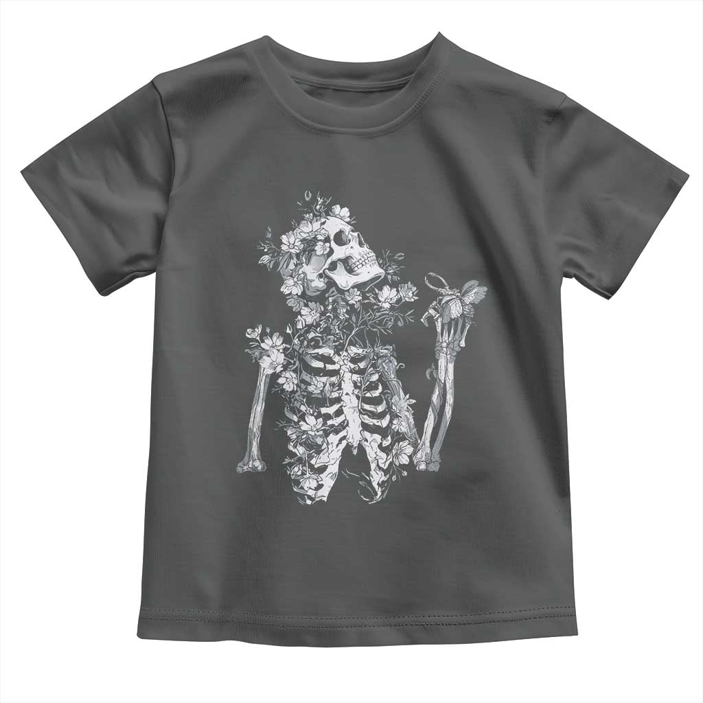 Gothic Grunge Floral Skeleton Toddler T Shirt Dark Alternative Aesthetic For Women TS12 Dark Heather Print Your Wear