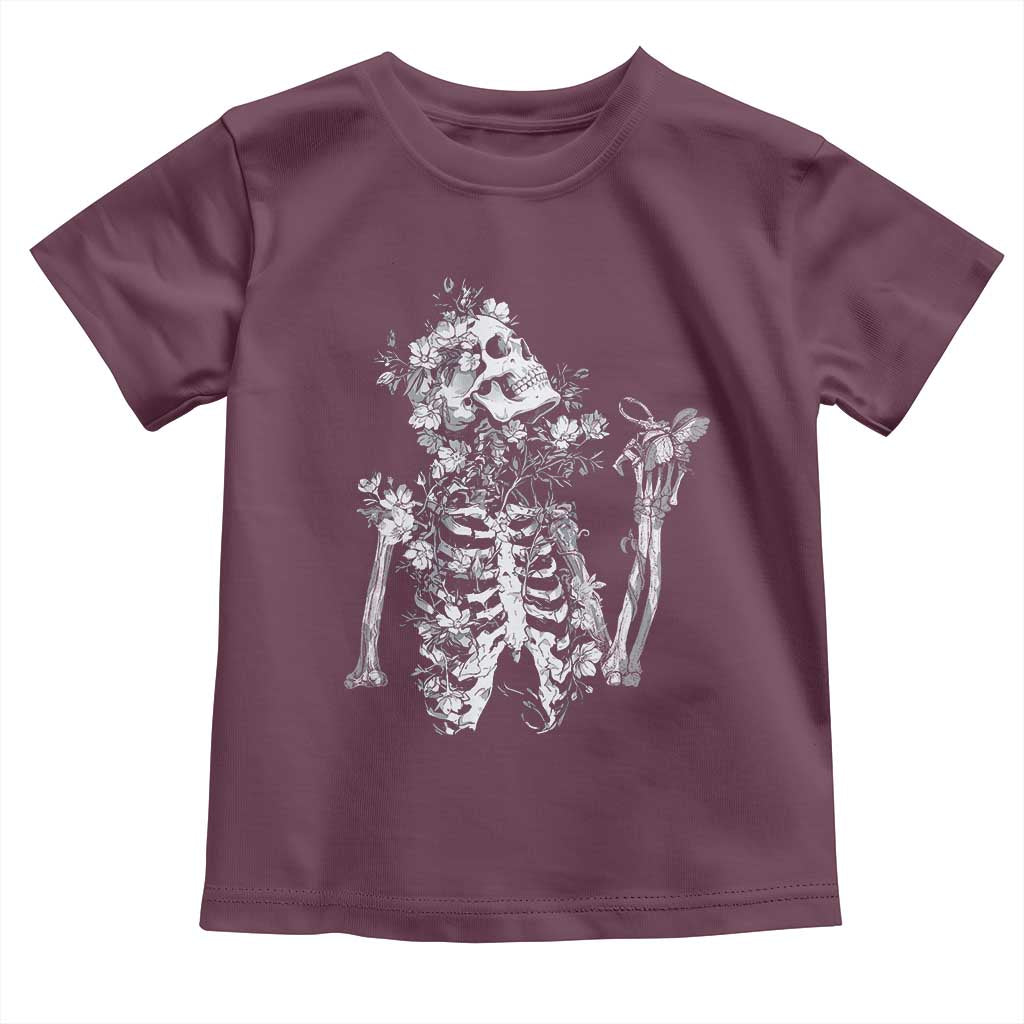 Gothic Grunge Floral Skeleton Toddler T Shirt Dark Alternative Aesthetic For Women TS12 Maroon Print Your Wear