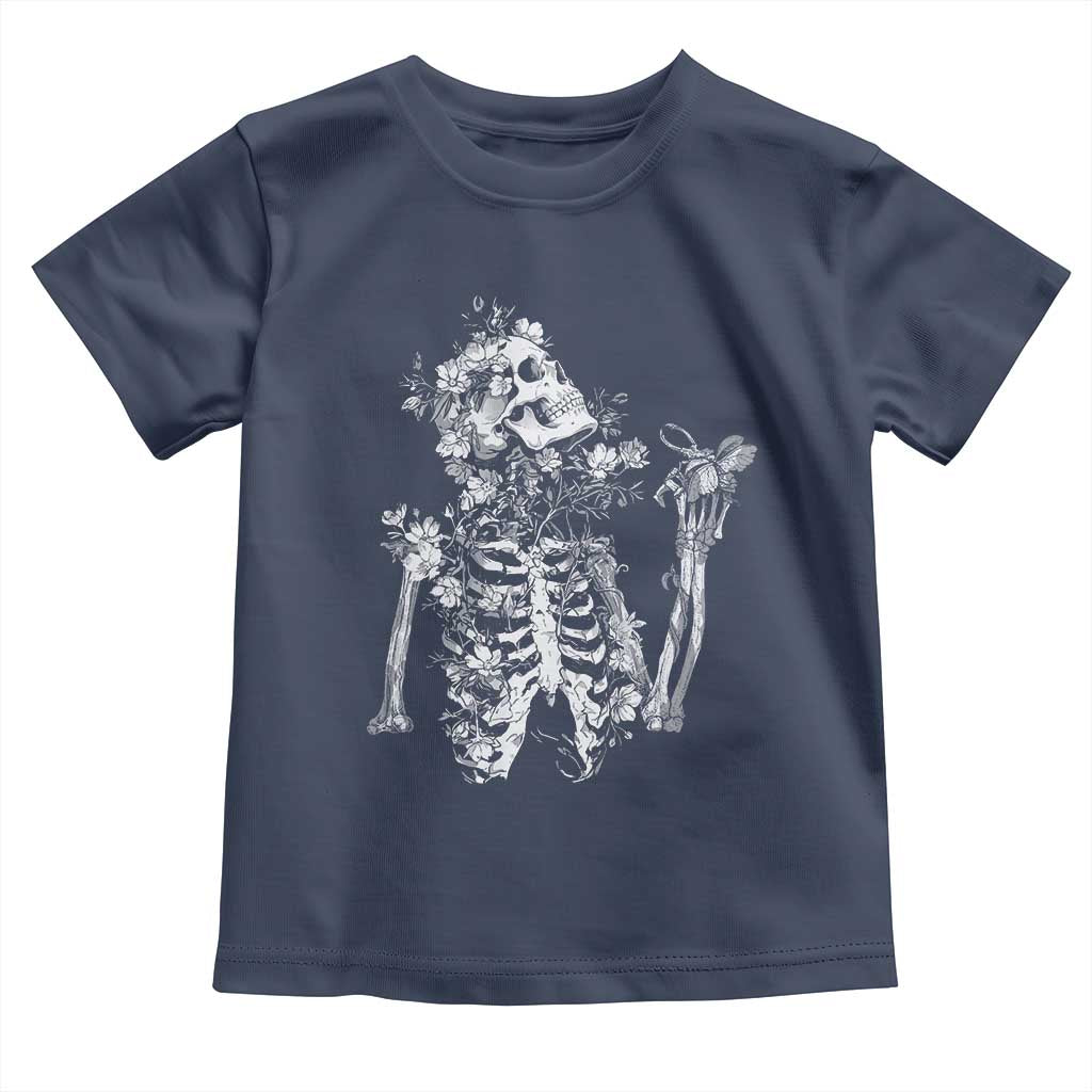 Gothic Grunge Floral Skeleton Toddler T Shirt Dark Alternative Aesthetic For Women TS12 Navy Print Your Wear