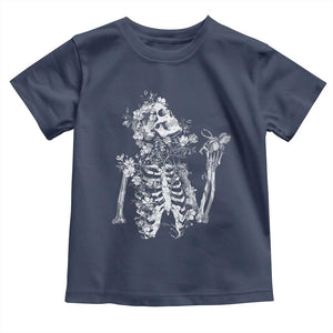 Gothic Grunge Floral Skeleton Toddler T Shirt Dark Alternative Aesthetic For Women TS12 Navy Print Your Wear