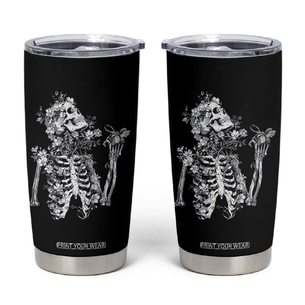 Gothic Grunge Floral Skeleton Tumbler Cup Dark Alternative Aesthetic For Women TS12 Black Print Your Wear