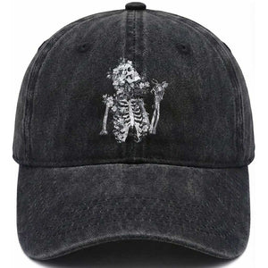 Gothic Grunge Floral Skeleton Washed Cotton Baseball Cap Dark Alternative Aesthetic For Women TS12 Print Your Wear